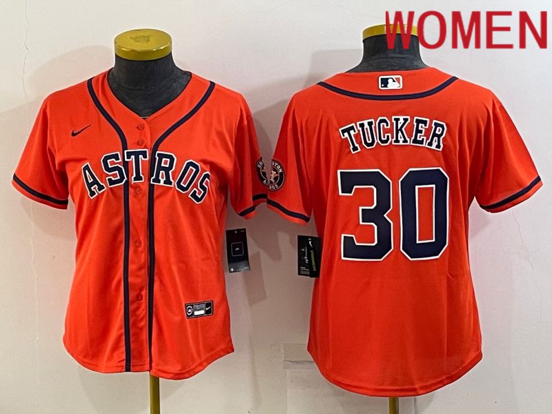 Women Houston Astros #30 Tucker Orange Game Nike 2022 MLB Jersey->women mlb jersey->Women Jersey